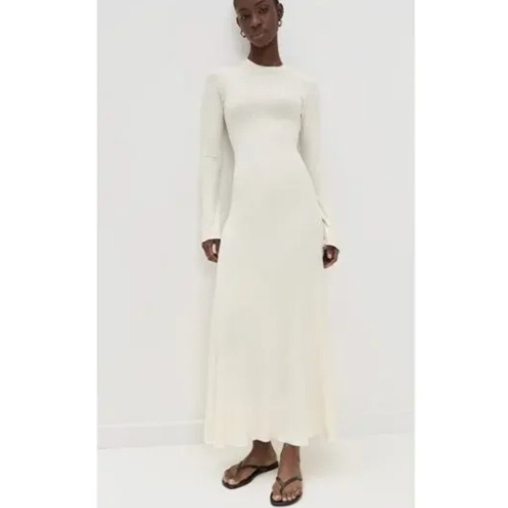 Le Bop Hattie Dress Ribbed Knit Maxi in Cream NWT Small